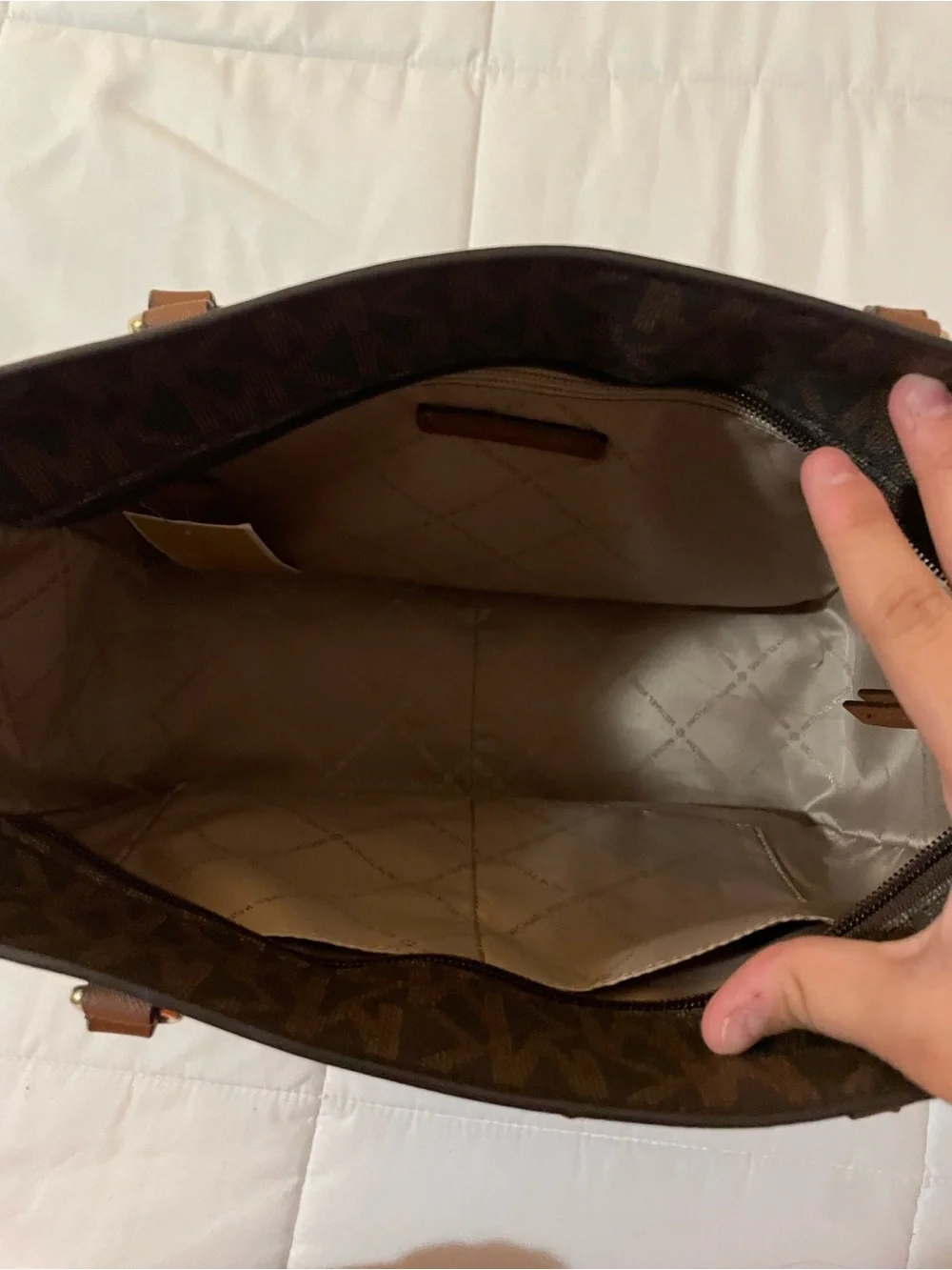 Michael Kors Brown Logo Tote with Tan Trim